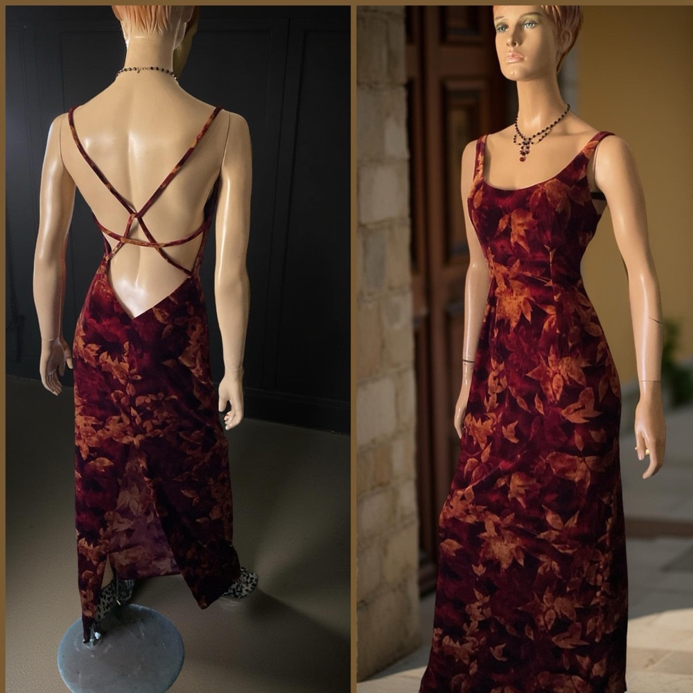 VINTAGE LOW BACK REX LESTER VELVET AUTUNM LEAF SUPER SEXy DRESS Sz 8